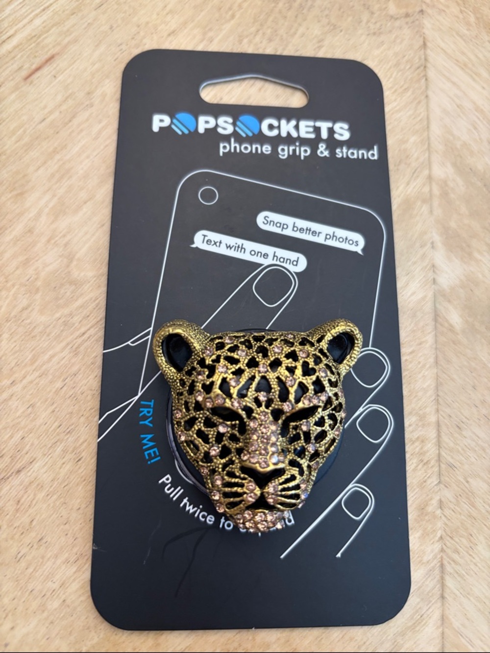 New custom PopSocket Gold and Black Leopard Head Phone Grip & Stand